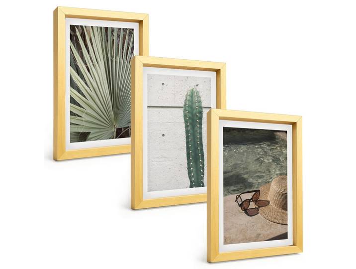 Tulup Bilder SET 3er Set - 20x30 cm Goldrahmen - Zubehör für tropische Pflanzen, Goldfarben, Kunststoff, Rechteckig, 20x30 cm, gerahmt, Bilder & Rahmen, Bilder