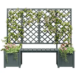 Blumentopf mit Spalier 169x145x42 aus massivem Tannenholz in grau, ideal für Kletterpflanzen, Garten und Terrasse