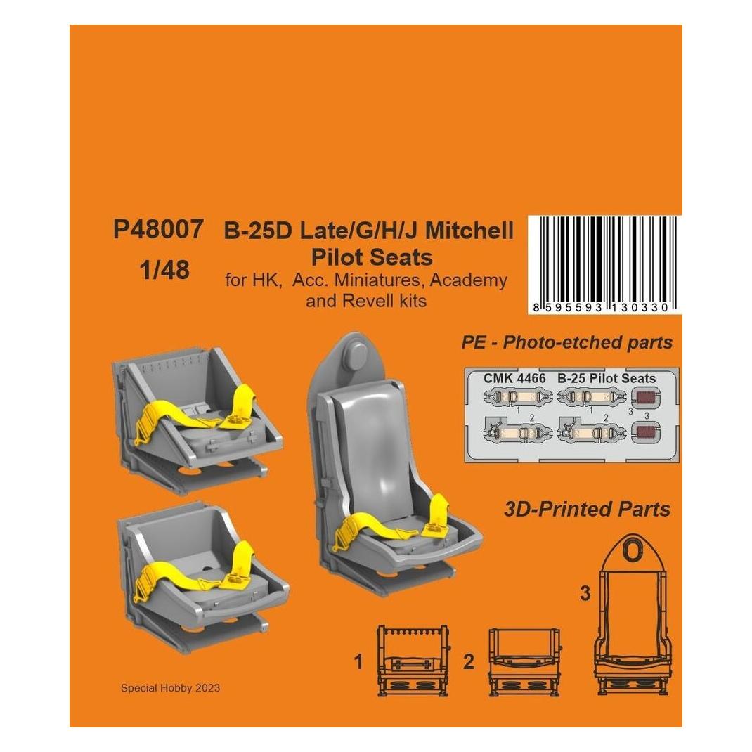 CMK B-25D Late/G/H/J Mitchell Pilot Seats 1/48 / for HK, Acc. Miniatures, Academy and Revell kits (P48007)
