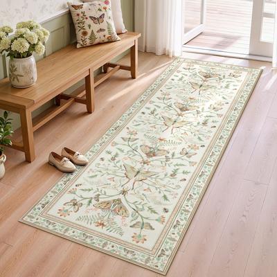 Bluebell Vintage Insect Floral Area Rugs, Washable Non‑Slip Indoor Rugs