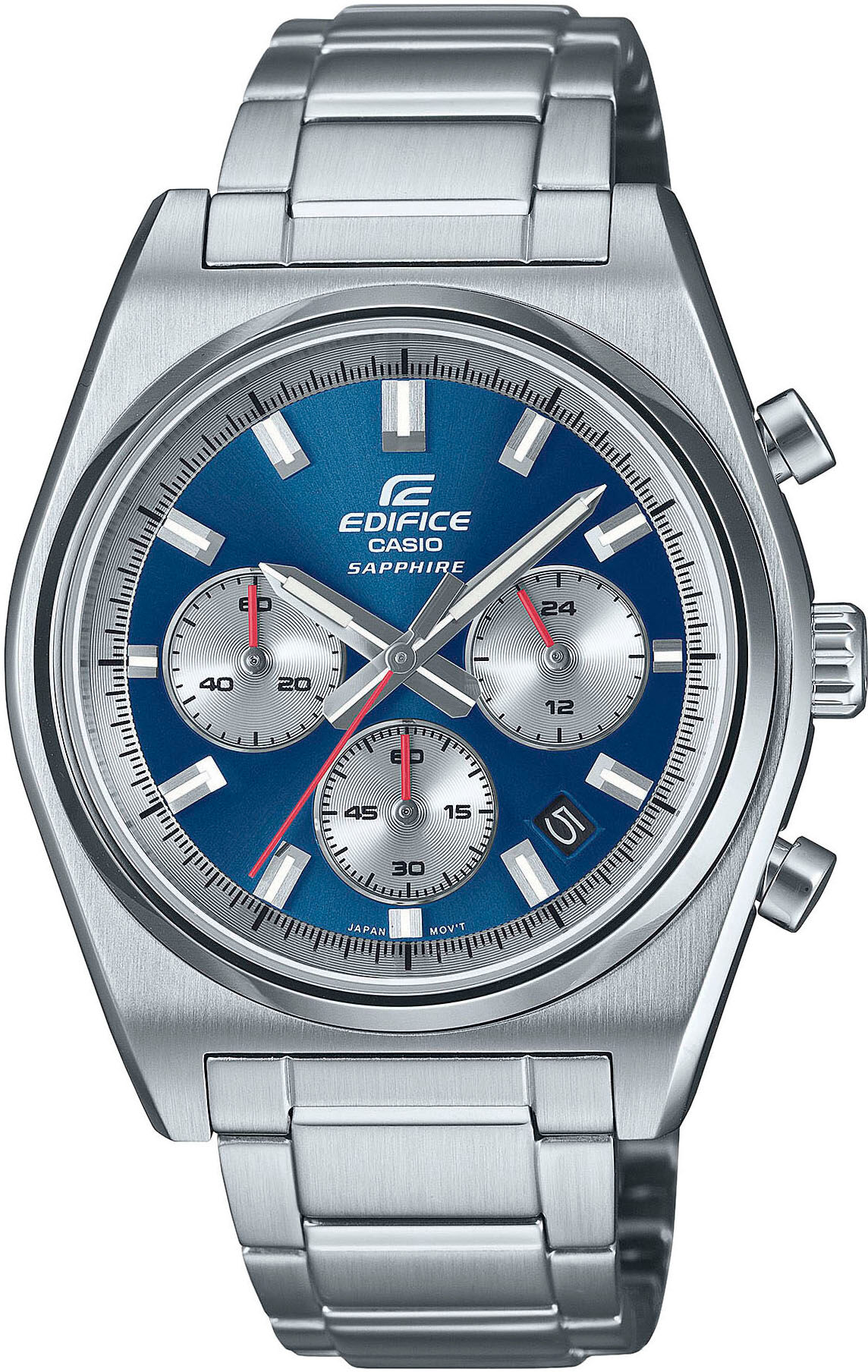 Chronograph CASIO EDIFICE, silber (blau, silberfarben, blau, silberfarben), Armbanduhren, Herren, silberfarben, Chronograph, Quarzuhr, Armbanduhr, Herrenuhr,Edelstahlband,Saphirglas,Stoppfunktion