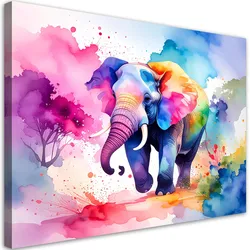 LEINWANDBILD Bunter Elefant Safari Aquarell 120x80cm