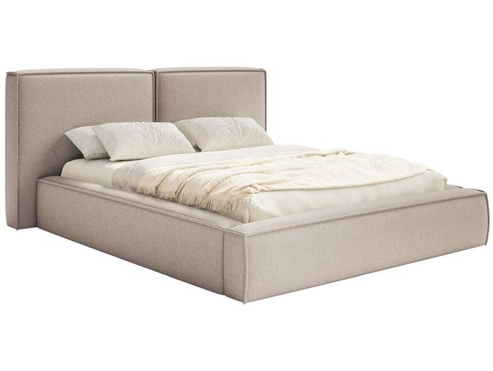 Selsey Tilves - Lit Tapissé 200x200 avec Tiroir de Lit\, Sommier à Latte\, Chenille\, Beige