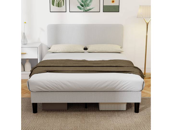 HOMCOM Lit 140x200cm Velours Gris Tête Rembourrée Réglable