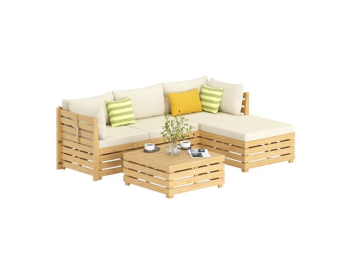Lounge Holz RAFALE 5-teilig beige/natur