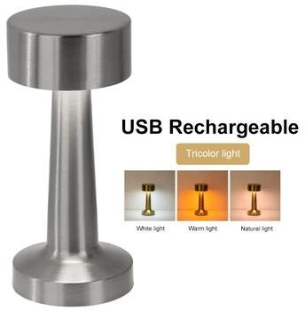 Shop Station Rechargeable LED Table Lamp With Touch Control Cordless Bedside Lamp For Home, Bar & Restaurant Decor silver
