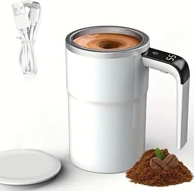 Uplift Picks Digital Temperature Self Stirring Coffee Mug Automatic Magnetic Mixing Cup white 400 600 Ml