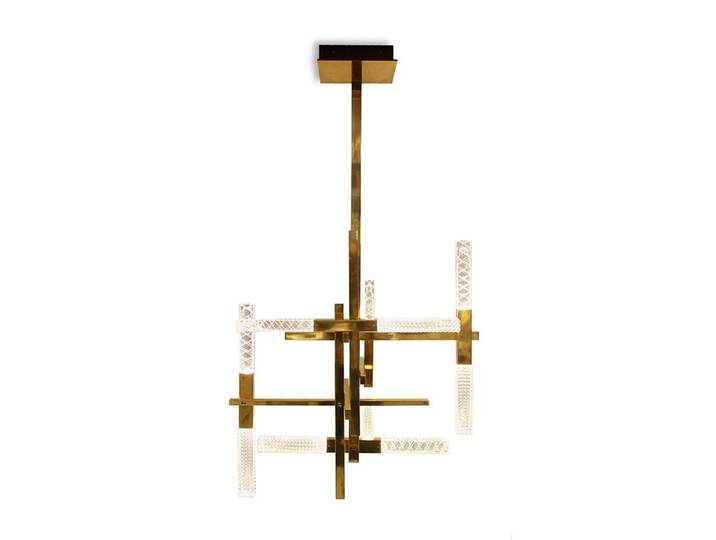 CONTARDI lampe à suspension MIKADO (H 145 cm - Or et cristal gravé / prismatique)