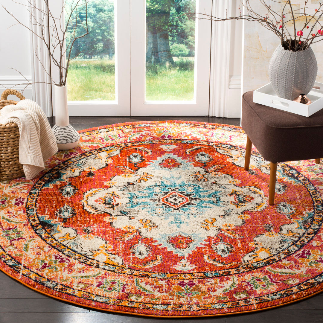 Latitude Vive Tekamah Oriental Area Rug Orange/Light Blue Round 201 cm