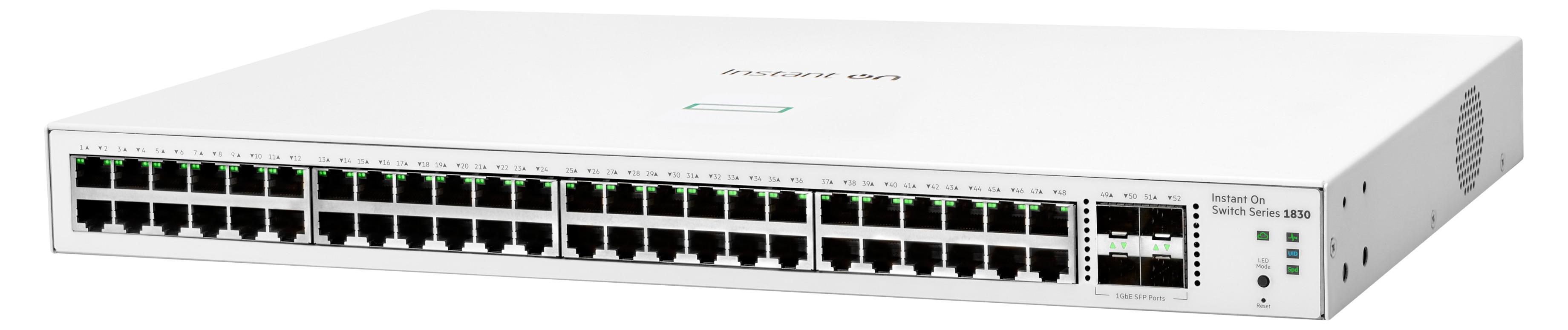 HPE Aruba Networking Networking Instant On Switch 48p Gigabit 4p SFP 1830, Managed, L2, Gigabit Ethernet (10/100/1000), Vollduplex, Rack-Einbau, 1U
