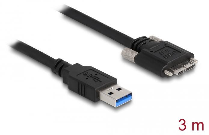 Delock USB 3.0 kabel Type-A naar Micro-B met schroeven, 3 meter