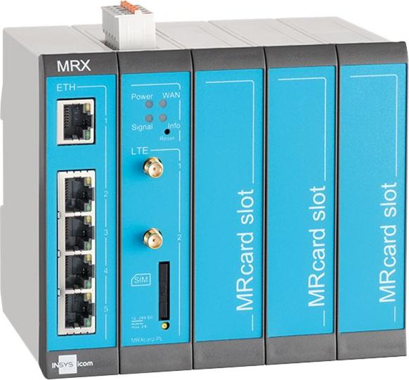 Insys Microelectronics icom MRX5 LTE, mod. LTE-Router, Ethernet-WAN, Schnelles Ethernet, SIM-Karten-Slot, Blau, Grau