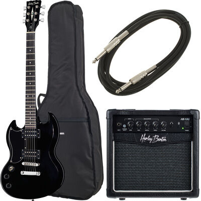Harley Benton DC-200LH BK Student Ser Bundle Schwarz Hochglanz