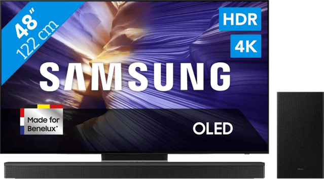 Samsung 48 inch OLED S90F (2025) met Samsung HW-B750F Soundbar Zwart