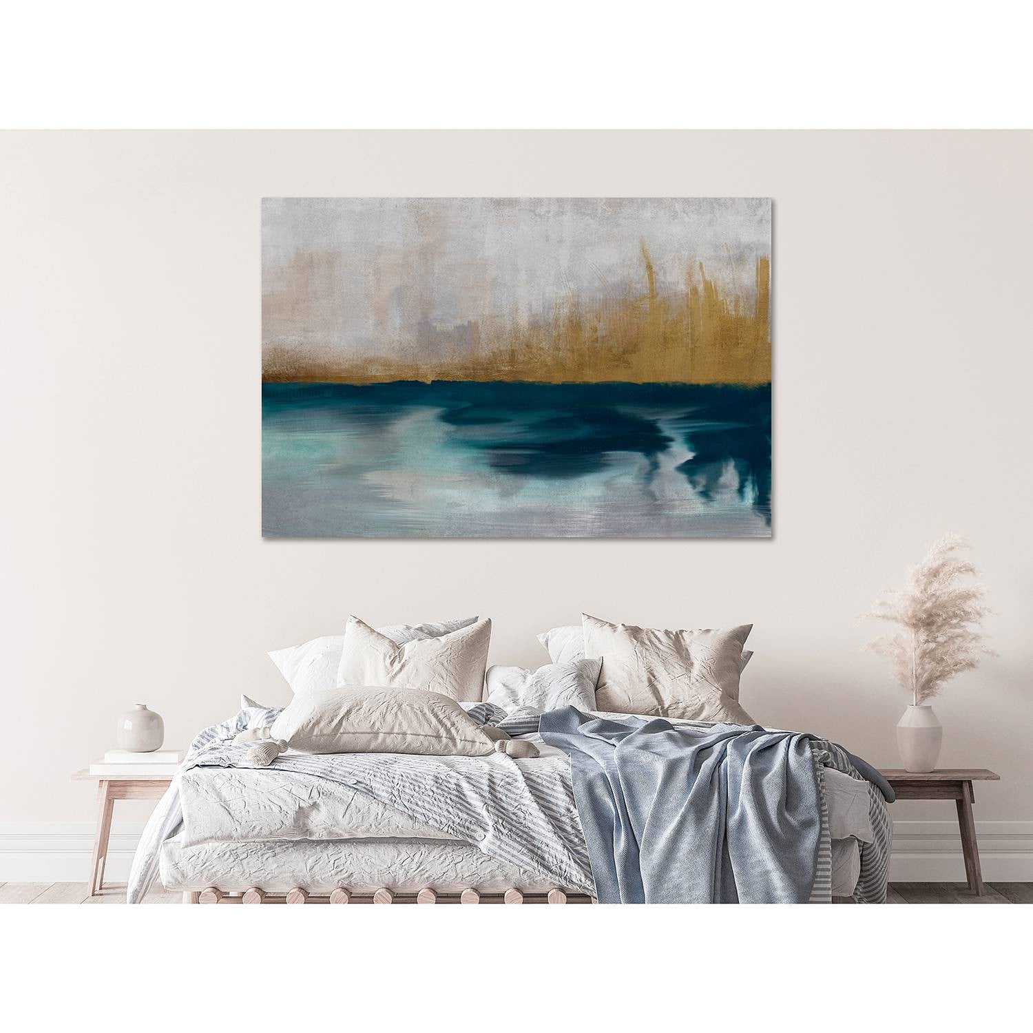 home24 Golden Grasses linnen afbeelding grijs 90 x 60 cm
