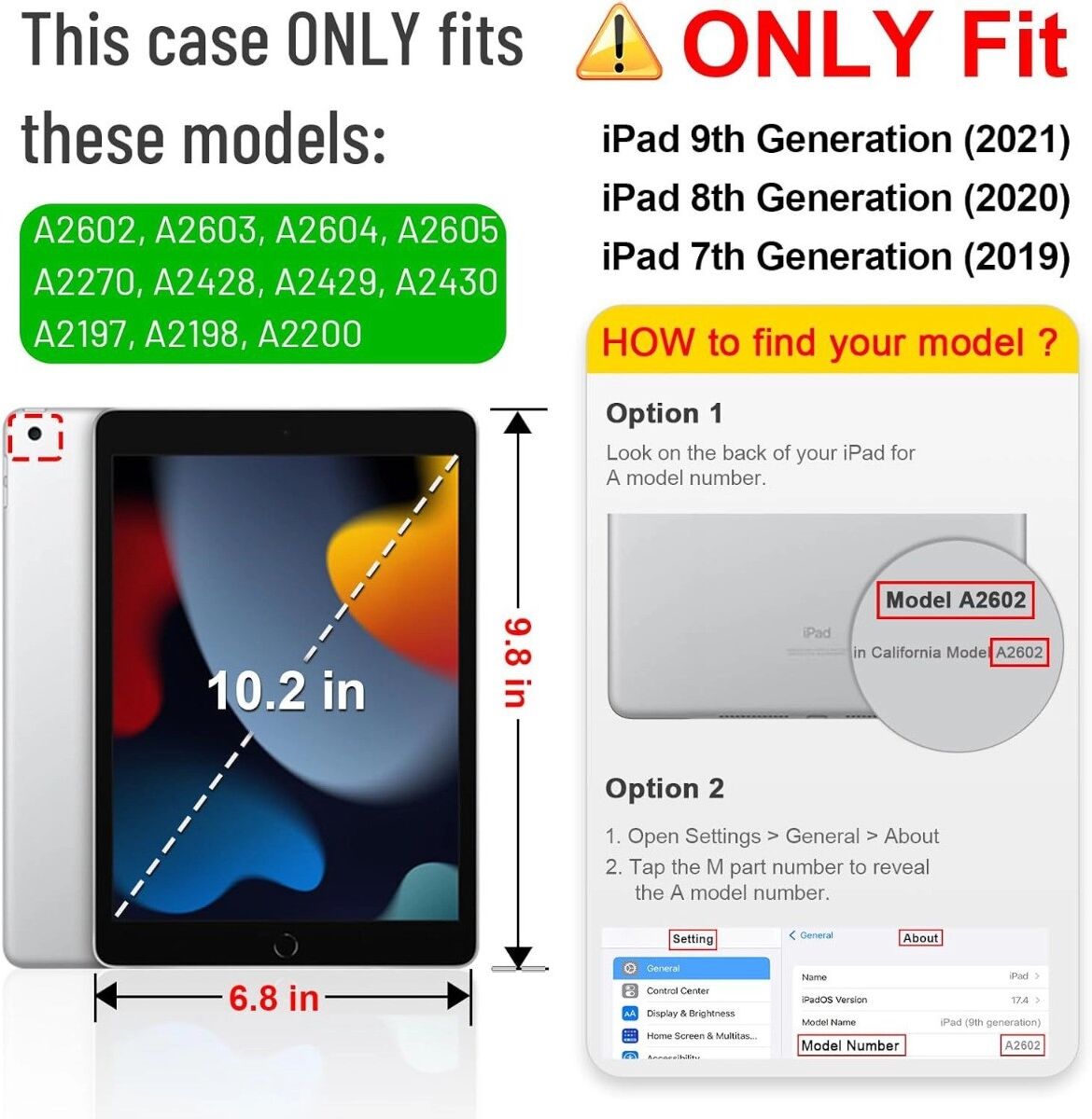 INF Schutzhülle mit horizontalem Standfuß, dreilagige Silikonhülle kompatibel mit iPad 7., 8. und 9. Generation Schwarz Rot