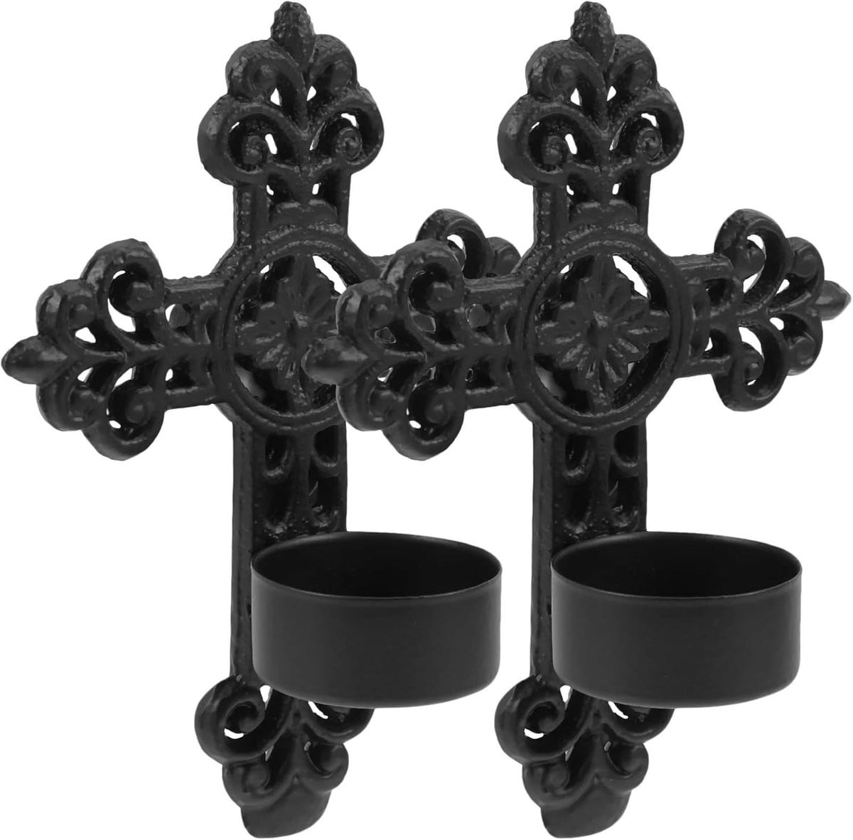 Set van 2 zwarte wandkandelaars voor woondecoratie
