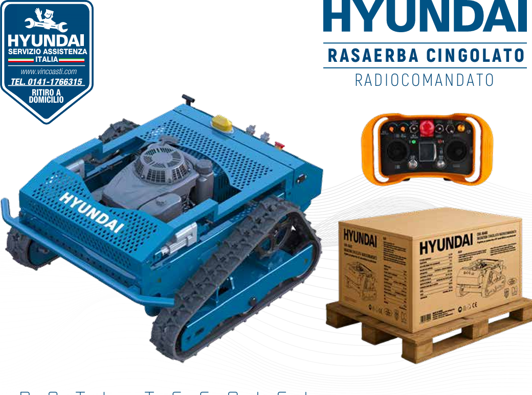 Hyundai 65492 Rasaerba a scoppio Cingolato Radiocomandato taglio 50 cm per pendenze fino a 30° sterzata a 360°