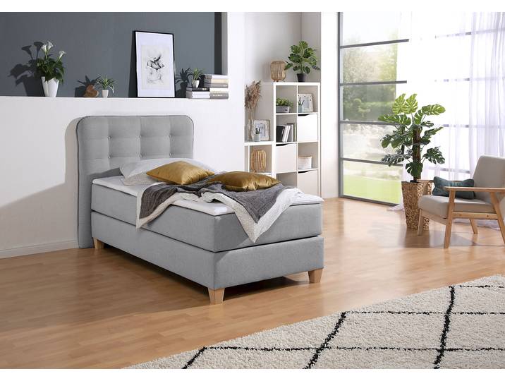 Boxspringbett HOME AFFAIRE, grau, B:108cm L:209cm, Komplettbetten, Boxspringbett, inklusive Komfortschaum-Topper