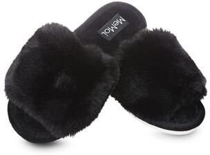 Women's The Bette Plush Open-Toe Slipper by MeMoi in Black (Size S)