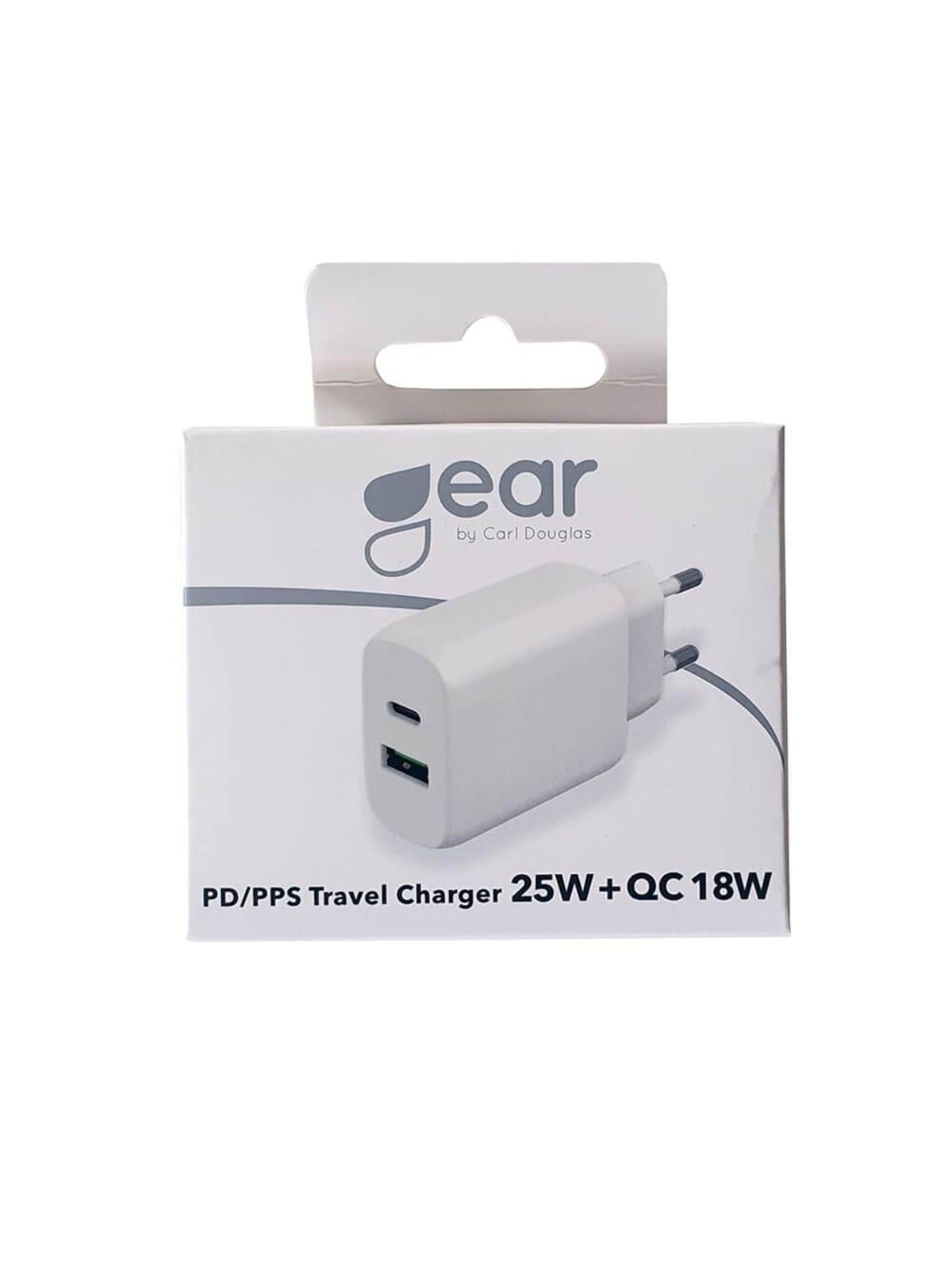 GEAR Charger 220V 1xUSB-C + 1xUSB-A PD/PPS 25W + 18W QC White