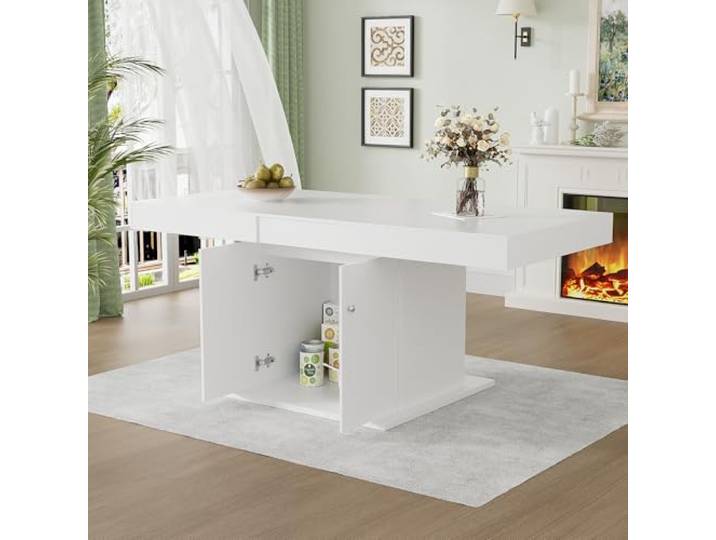 BXEYXE Ausziehbarer Esstisch, L140/180*W80*H76cm,Esstisch mit Stauraum, rechteckiger Esstisch, Kaffee-Freizeittisch, Platzsparender multifunktionaler Esstisch, Automatischer Teleskoptisch,Weiß