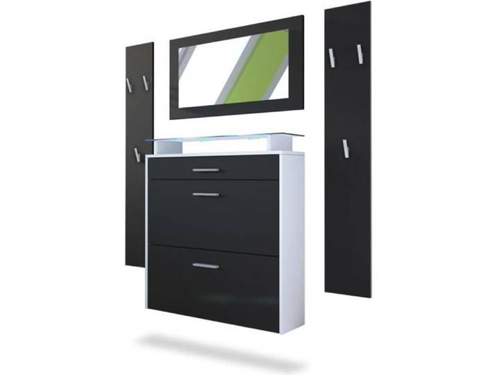 Vladon Ensemble de meubles d'entrée Malea en Blanc mat - Noir mat