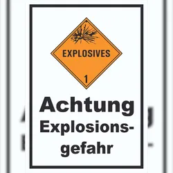 HB-Druck Schild Explosionsgefahr Explosives A5 Rückseite selbstklebend