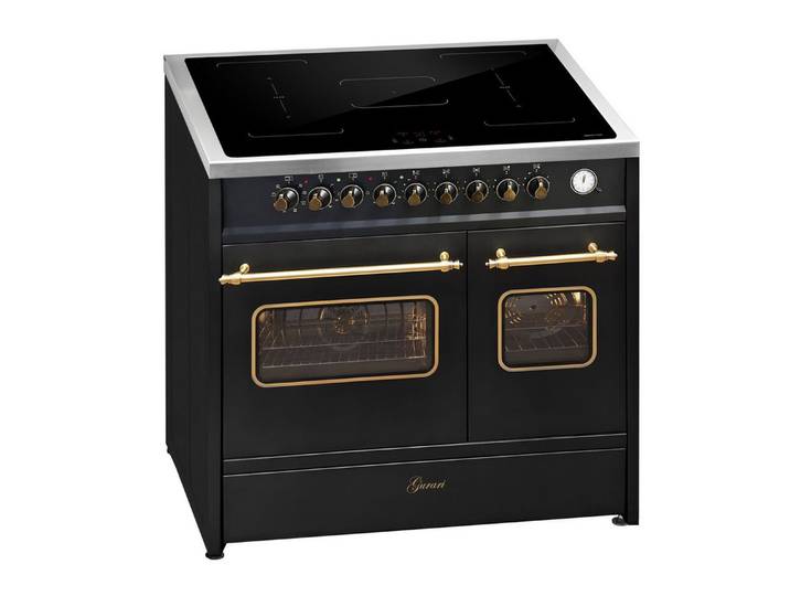 GURARI Induktions-Standherd Retro Elektro Standherd 90 cm, Range Coocker mit FLEX Induktion E 913 DF RU BL., mit 1-fach-Teleskopauszug