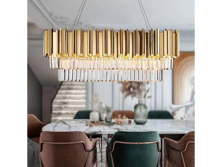 Longues lustres en cristal doré de luxe éclairage pour salle à manger cuisine île Table ovale pendentif lumières lustre luminaire