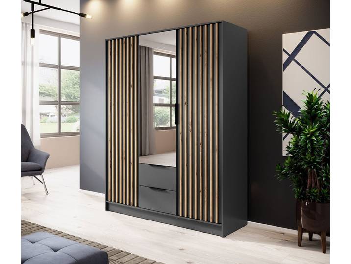 Designer Kleiderschrank Niro 155 cm – Moderne Wandpaneel-Optik mit Stil und Struktur - Anthrazit - Ja - Luxusbetten24