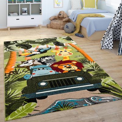 Paco Home Kids Rug Jungle Safari Motif with Lion Hippo Monkey and Giraffe