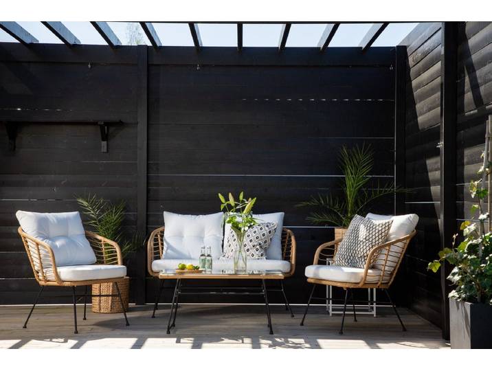 Garten Loungeset Raina – 4-teiliges Set mit Glasplatte & Kissen - Natur - Luxusbetten24