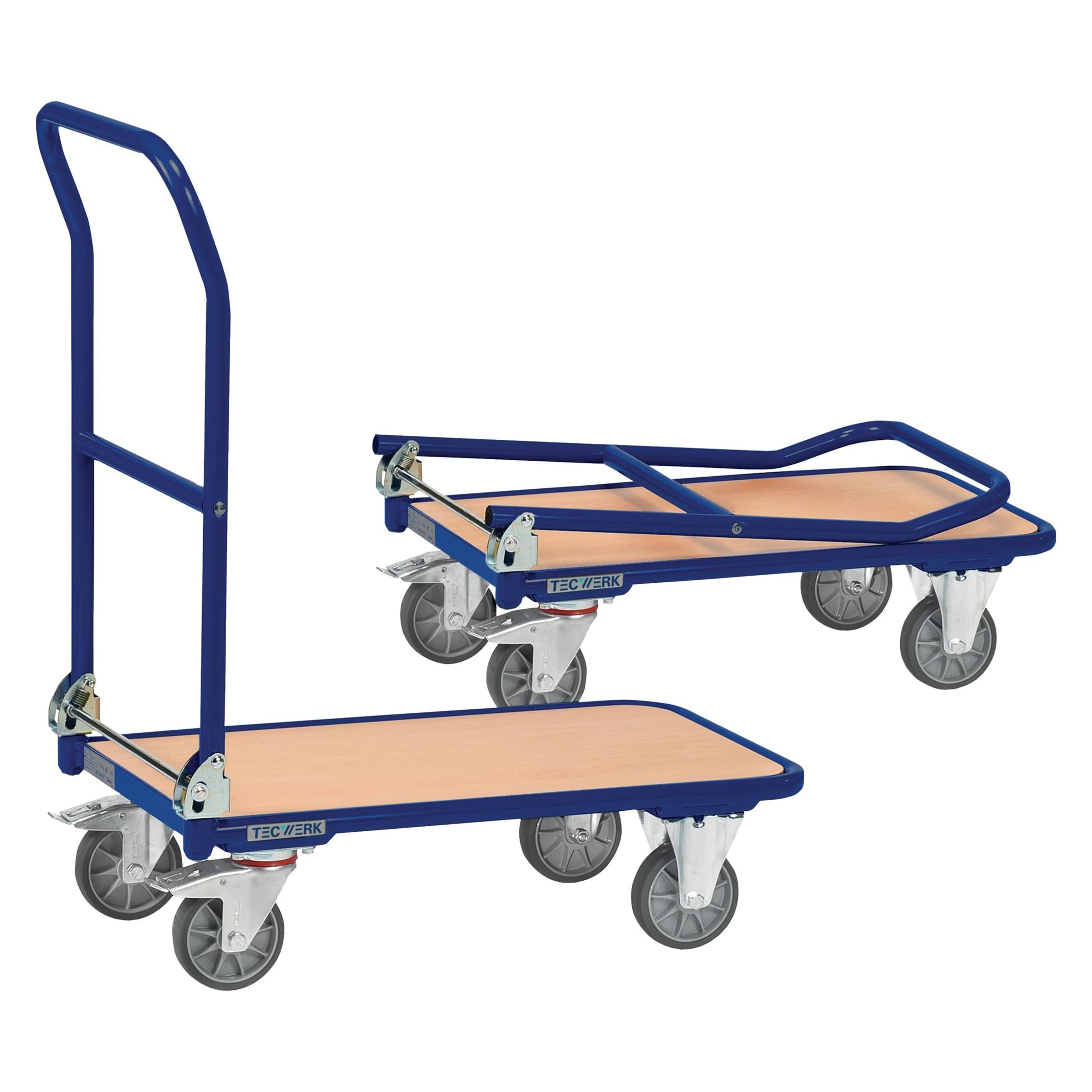 Tecwerk Plattformwagen Ladeflächen L720xB450 mm Stahlrohr taubenblau, RAL 5014 Trgf. 250 kg (250 kg) (2110444014)