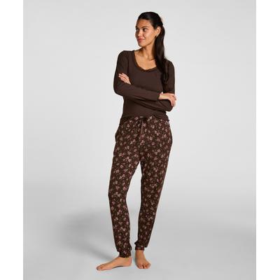 Pyjama HUNKEMÖLLER "Jersey Pyjama Pants", Damen, Gr. S, braun, 95% Viskose, 5% Elasthan, Homewear-Sets Pyjama