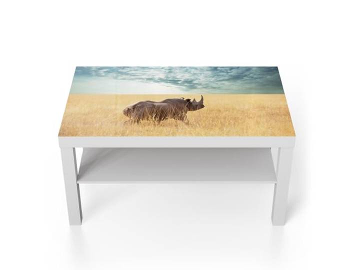 DEQORI Glastisch weiß groß 90x50 cm Motiv Goldene Wildnis ausgefallener Beistelltisch aus Glas Hochglanz Couchtisch fürs Wohnzimmer moderner Couch Tisch mit Design