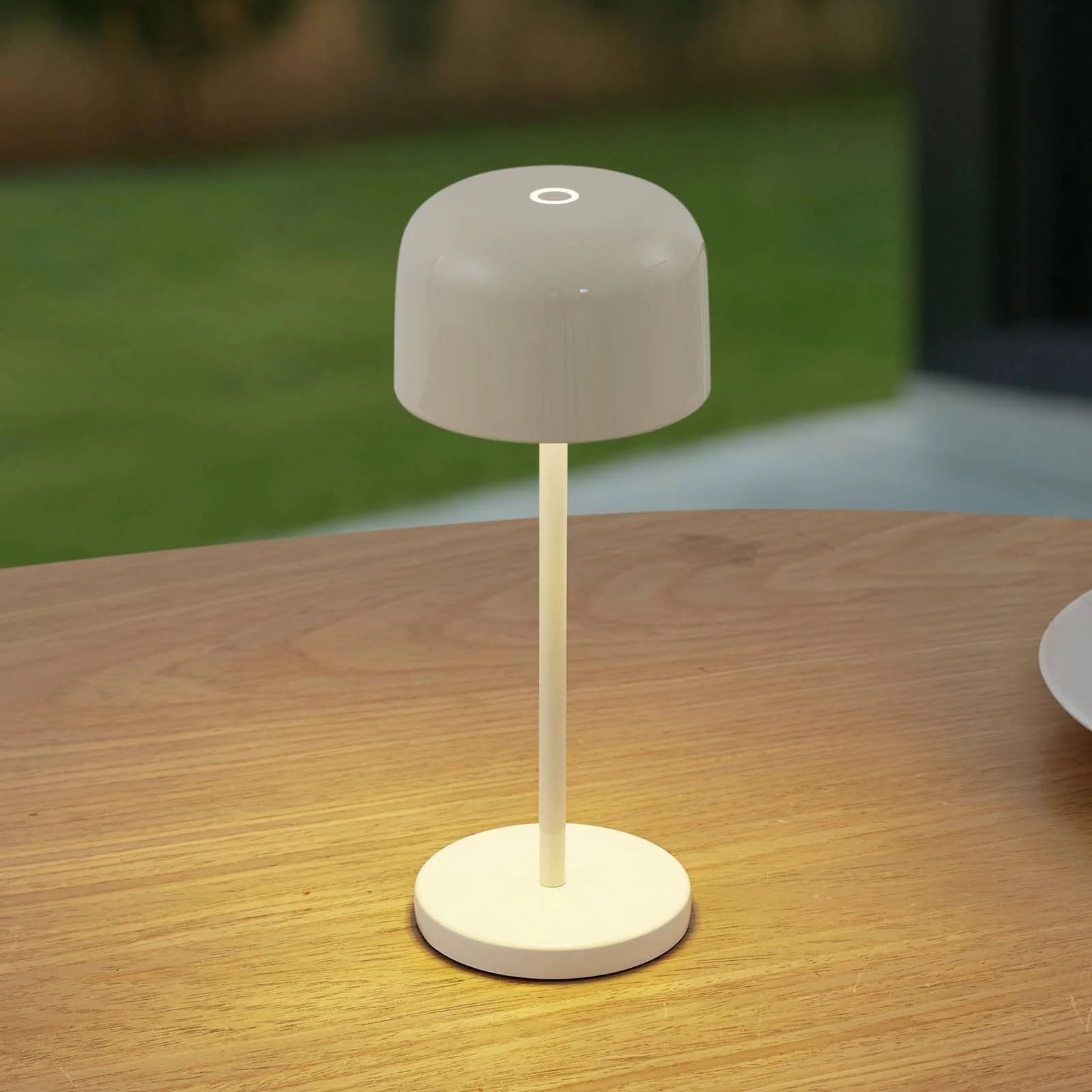 Lucande Quill LED tafellamp op accu, beige, dimbaar, modern, aluminium