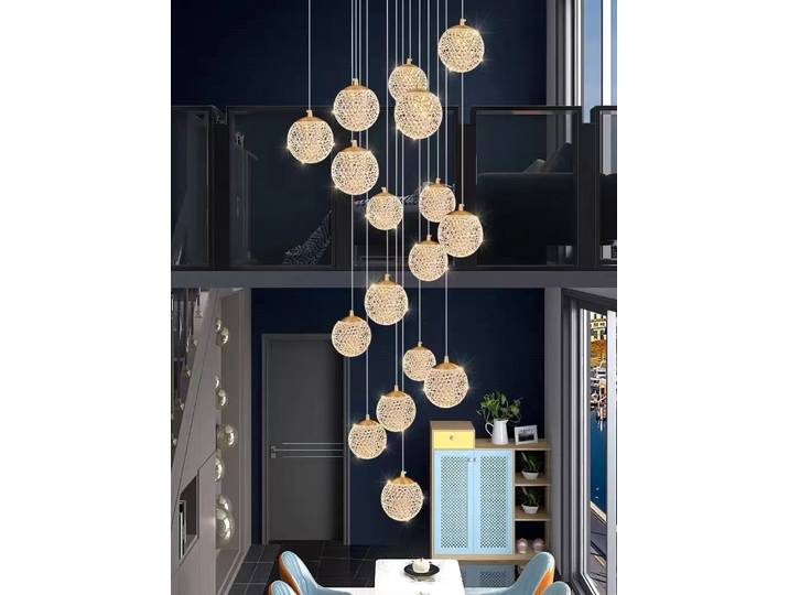 LED escalier Long Lustre de luxe salon chambre suspension Lustre Villa grenier plafond Lustre décoration de la maison