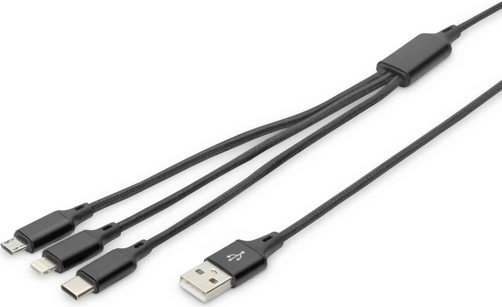 DIGITUS 3-in-1 kabel USB-A naar Lightning, MicroUSB en USB-C AK-300160-010-S