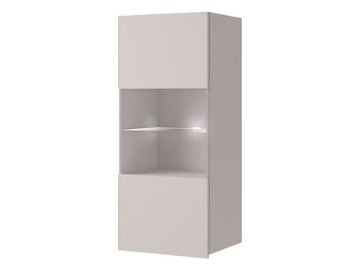 Mirjan24 Hängevitrine Calabrini BR05 (Cashmere, weißer LED) Moderne grifflose Wandvitrine mit gehärtetem Glas und Ablagefächern für das Wohnzimmer