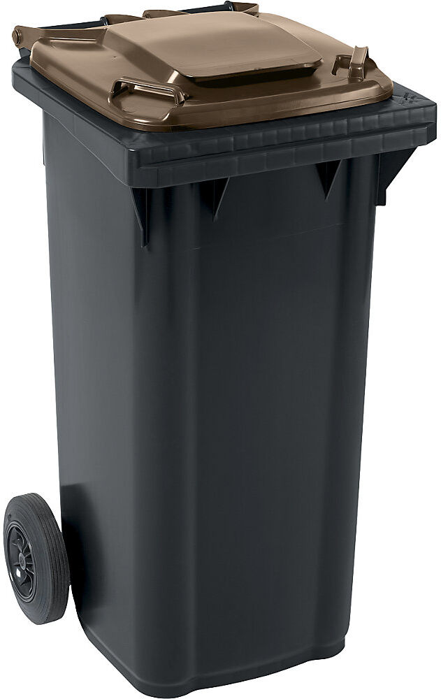 kaiserkraft Mülltonne aus Kunststoff DIN EN 840, Volumen 120 l, BxHxT 491 x 934 x 555 mm, anthrazit/braun
