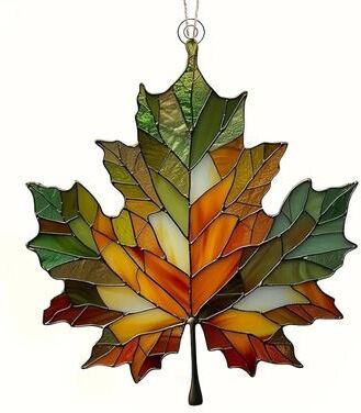 Uplift Essentials Thanksgiving Acrylic Maple Leaf Light Catcher green