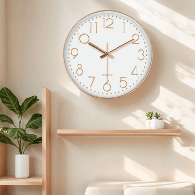 Inspire Picks Minimalist 3D Quartz Wall Clock Silent Modern Digital Style For Living Room & Office white Golden 8 Inch