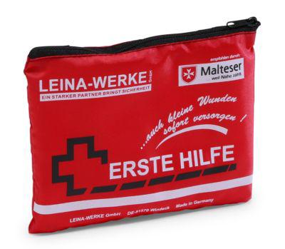Leina-Werke Erste-Hilfe-Set rot, Nylon-Softcase 185x130 mm, mit Gürtelschlaufen, Pflaster, Kompressen, Binden, Schere