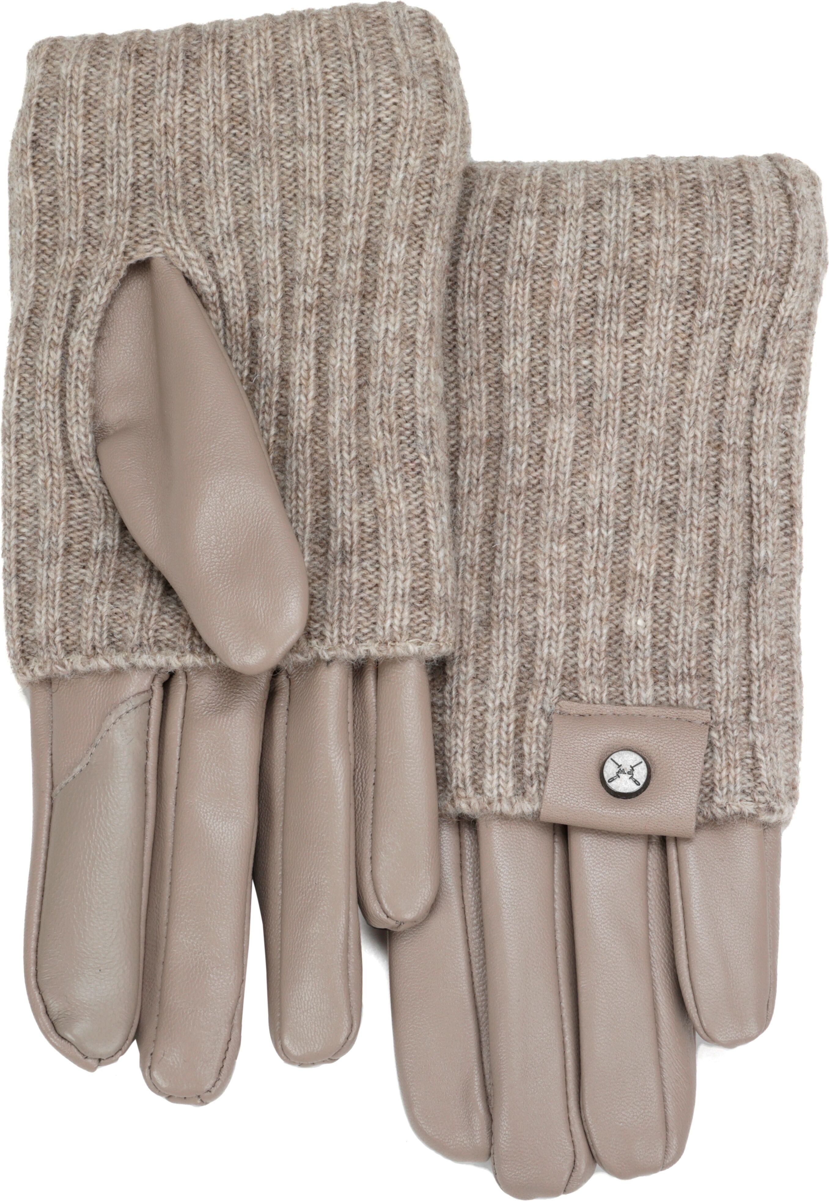 Lederhandschuhe PEARLWOOD "ROMY", Damen, Gr. 6,5, beige (taupe), Feinripp, Materialmix, unifarben, Handschuhe Lederhandschuhe, Fleecefutter, als Lang-oder Kurzhandschuh zu tragen, Strickbündchen taupe 6,5