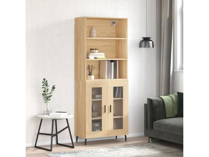 HEFZGDB Weißes Highboard fürs Wohnzimmer, modernes Highboard mit Metallfüßen und stilvolles mit Aufbewahrungsfächern aus Holzwerkstoff mit glatter Oberfläche