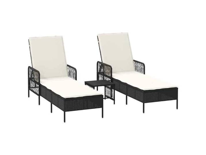 STAR SALE® Transat + coussin (3 pcs) - ANTI-UV - Noir et blanc crème polyrotin 55x200x92 cm T106