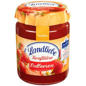 Landliebe Konfitüre Erdbeeren, vegan, 55% Fruchtgehalt, im Glas, 200 g