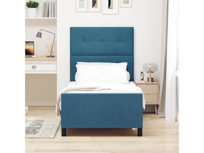 KTHLBRH Boxspringbett 100 x 200 cm Samt blau Massives Kiefernholz, gepolstertes Kopfteil, modernes Design, Schlafzimmer