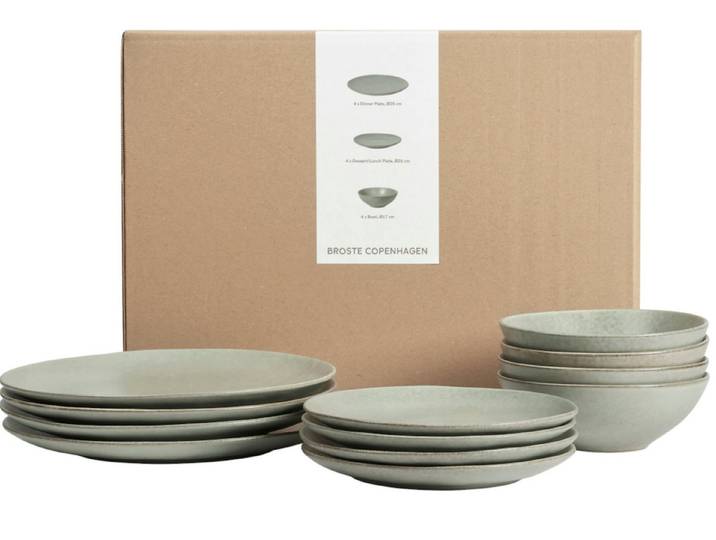 Broste Copenhagen Geschirr-Set Copenhagen NORDIC MARSH Geschirrset mittag für Vier 12tlg, Steingut